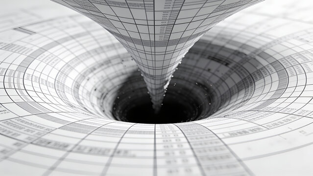 Abstract scientific grid and vortex tunnel like a black hole