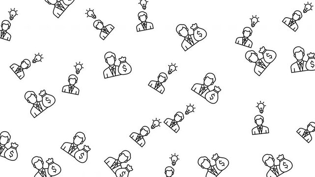 Seamless pattern of businessmen, money bags and creative light bulb icons