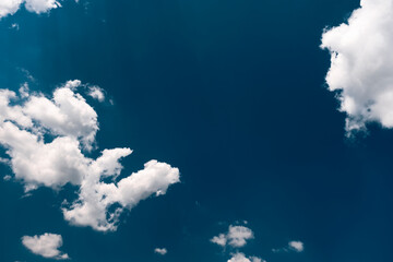 Fototapeta premium Wide sky with distant clouds — symbol of absolute freedom. Experiencing healing solitude away from stressful urban environment. Clear meteorology view for deep dreaming and mental improvement.