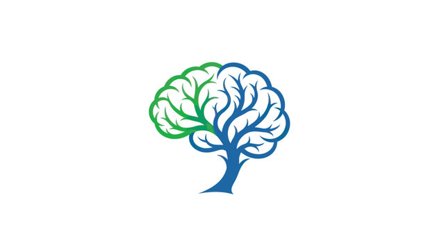 Abstract brain tree logo symbolizing growth learning and knowledge Blue and green colors