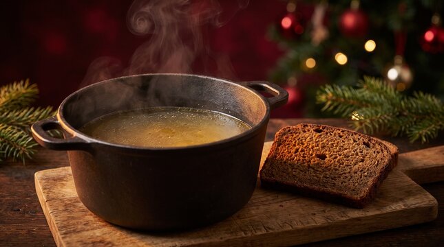 Traditional Swedish dopp i grytan bread dipped in rich Christmas ham broth