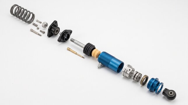 Performance Coilover Strut Blue Disassembled Exploded View