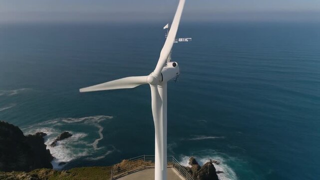 Anemometer turning above a coastal cliff