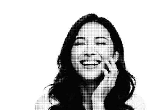 Woman touching her face with a thoughtful expression illustration