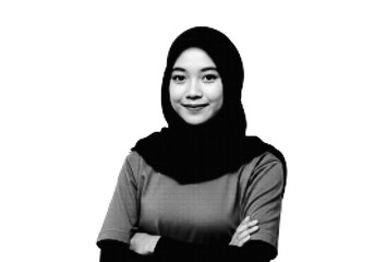 Fototapeta premium Woman wearing hijab sitting with neutral expression illustration