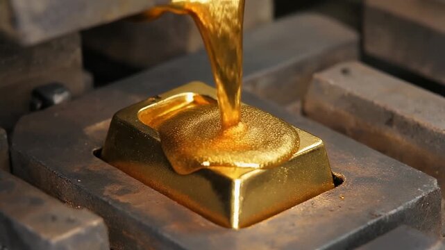 Liquid gold pouring into an ingot mould
