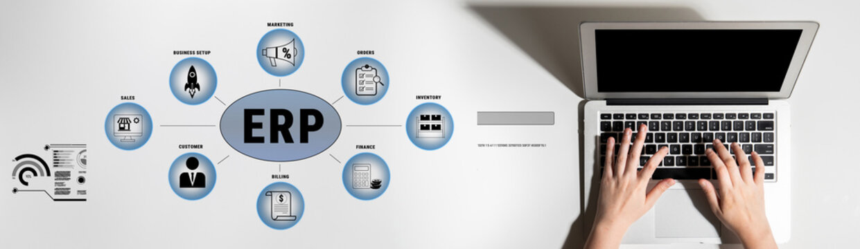 Digital Transformation in Business Management with ERP Software and Laptop, Showcasing Workflow and Process Optimization Concepts Quark.