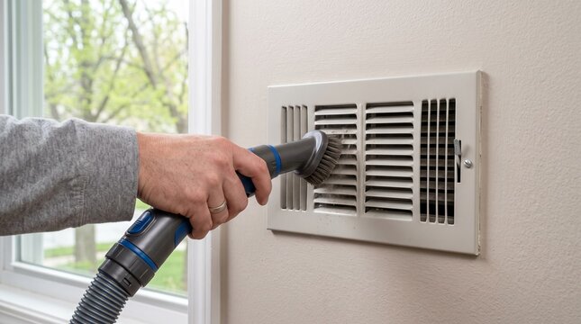 Cleaning home air vent during spring allergy season