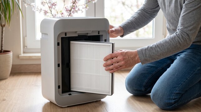 Replacing air purifier filter during spring pollen season