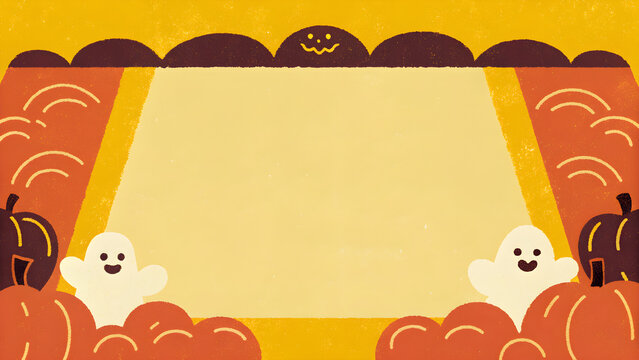 Fondo de Halloween infantil y tierno con fantasmas y calabazas cortina de teatro