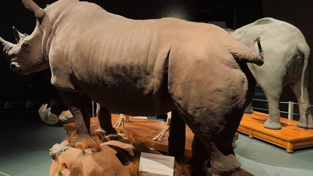Explore fascinating taxidermy animals, ancient skeletons, and marine life specimens showcased behind glass displays inside a modern natural history museum exhibition,