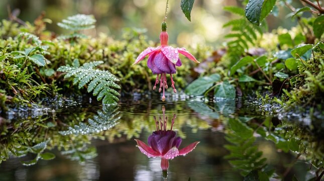 Fuchsia flower reflection