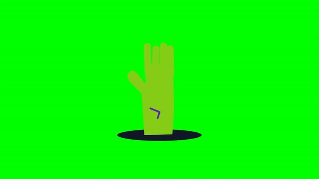 Green zombie hand rising from a hole vector animation