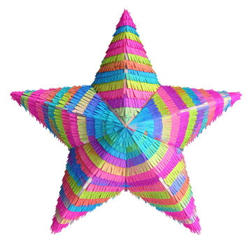 Colorful Pi&ntilde;ata Star for Celebrations and Parties Isolated on a Transparent Background.