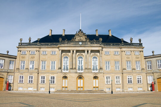 Amalienborg Palace Facade and Royal Square in Copenhagen, Denmark