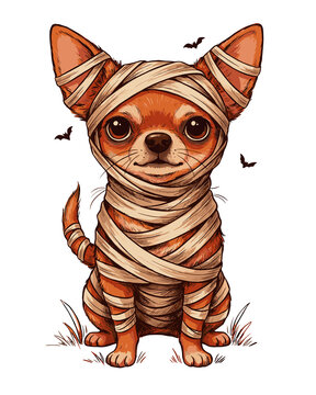 Halloween Mummy Chihuahua Dog Bandage Wrapped Bat

