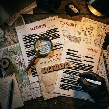 Top Secret Classified Documents Under Magnifying Glass Investigation.