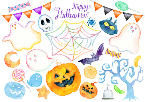 ハロウィン かわいい 水彩 イラスト セット