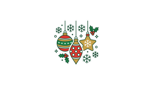 Colorful Christmas Ornaments Hanging Together.