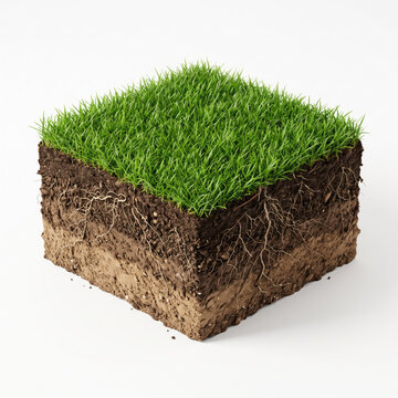 Healthy green grass and soil layers reveal strong roots