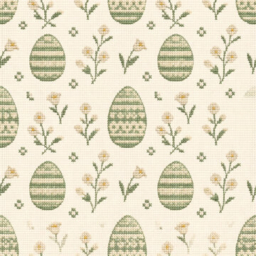Easter Egg Embroidery Seamless Pattern Vector Spring Background