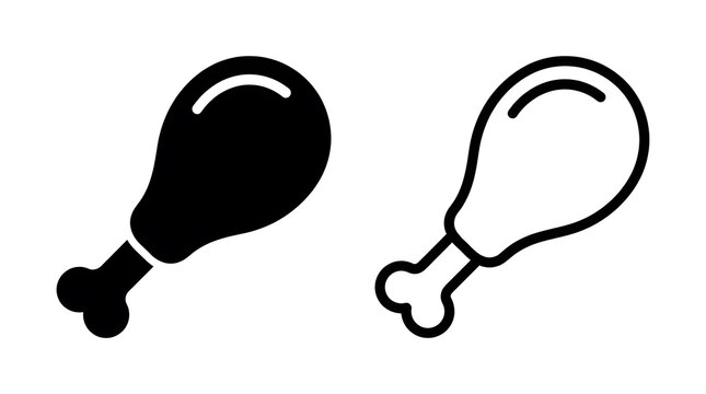 Fried chicken leg icons in solid and outline style