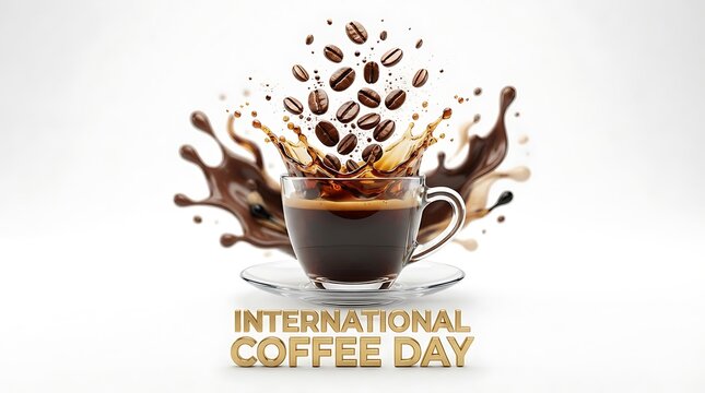 Espresso coffee cup with beans splash for international coffee day celebration