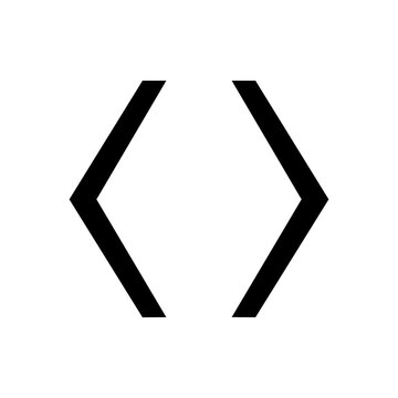 A large angle brackets symbol in the center. Isolated black symbol. Illustration on transparent background