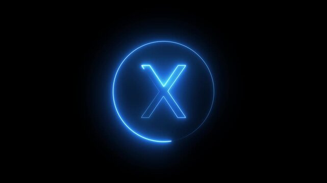 Neon cross mark icon on black background, Neon wrong icon animation