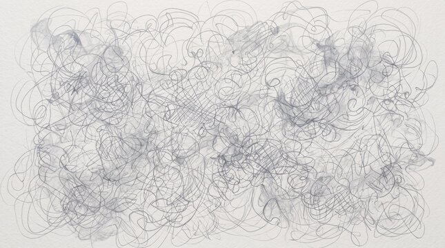 Grey ink sketch with tangled lines and scribbles on white paper