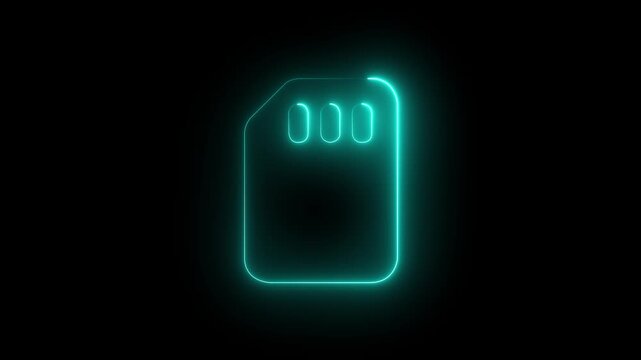 4k video Sim Card neon sign appear icon center. Animated neon icon on black background.