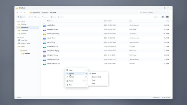 File manager window creating a new folder from the right click context menu