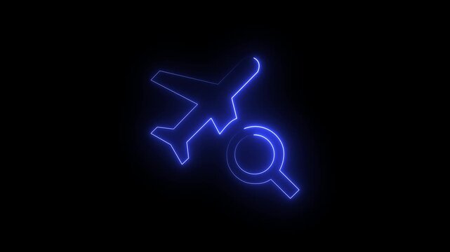 Green color glow neon plane icon animation. Neon line zet plane fighter reactive pursuit military. A glowing neon outline of an airplane. Glowing neon background