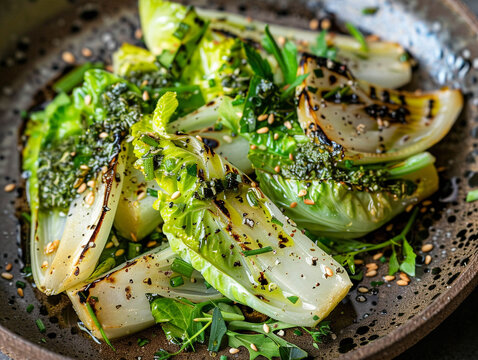 Charred Bok Choy and Greens with Sesame Seeds and Fresh Herbs