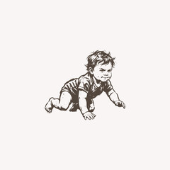 Fototapeta premium Minimalist Ink Sketch of a Determined Baby Crawling