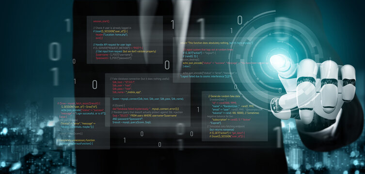 AI auditing faulty programming code, detecting anomalies, insecure logic, and suggesting corrections in a humorous and flawed code example. Vouch