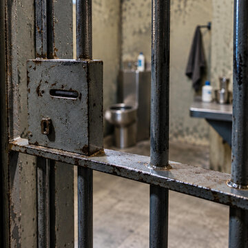 Old Prison Cell with Rusty Iron Bars and Vintage Jail Interior