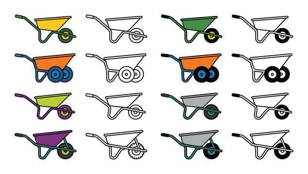 Garden wheelbarrows collection featuring multiple colorful designs for landscaping