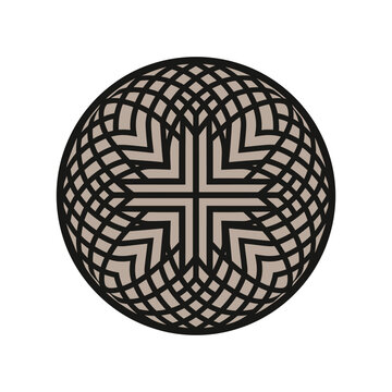 Modern Geometric Circular Logo with Central Cross and Symmetrical Interlacing Pattern