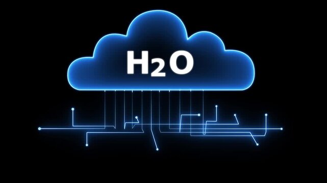 Futuristic neon glowing cloud with digital circuit connections, representing carbon emission data, technology, climate change, environmental monitoring and cloud computing concept HD motion video