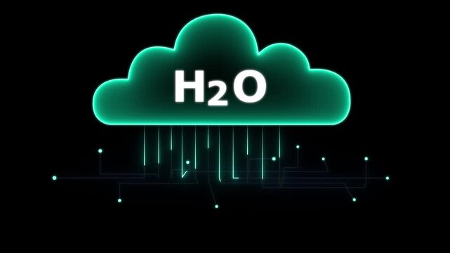 Futuristic neon glowing cloud with digital circuit connections, representing carbon emission data, technology, climate change, environmental monitoring and cloud computing concept HD motion video