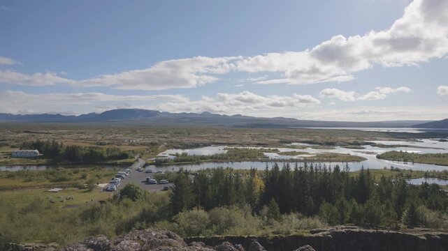 Iceland - August  31, 2026: Continetal Lift or Valley between the mid atlantic ridge at &THORN;ingvellir in Iceland
