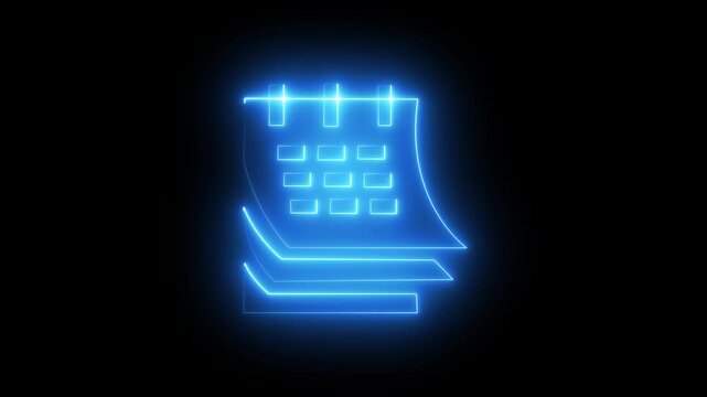 Neon glowing calendar icon animation. neon Animated date calendar 4k concept video