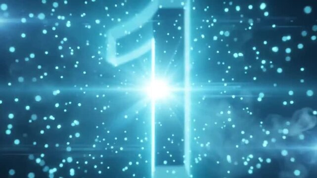 Neon blue number four countdown with motion blur effect