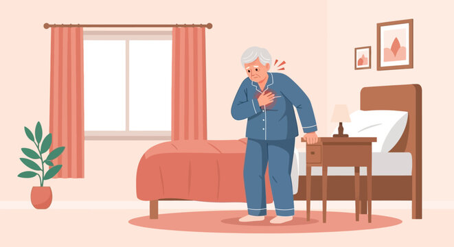 Elderly Person Experiencing Chest Pain In Bedroom