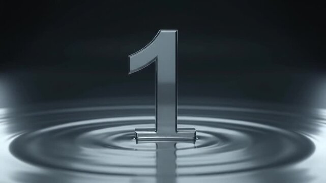 Metallic number five standing in dark rippling water