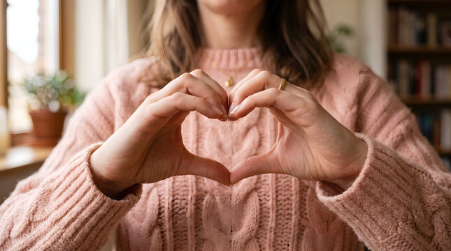 National Inner Beauty Day concept with woman making heart sign