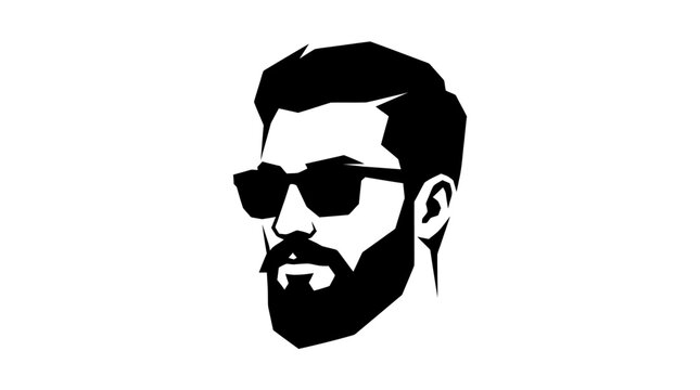 Profile of bearded man with sunglasses in black silhouette.