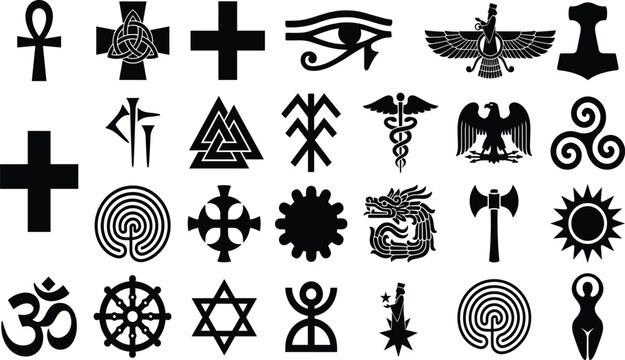 Ancient Spiritual Symbols Set with Ankh Valknut Om and Eye of Horus