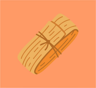 Traditional Mexican Tamale Wrapped in Corn Husk Vector Illustration